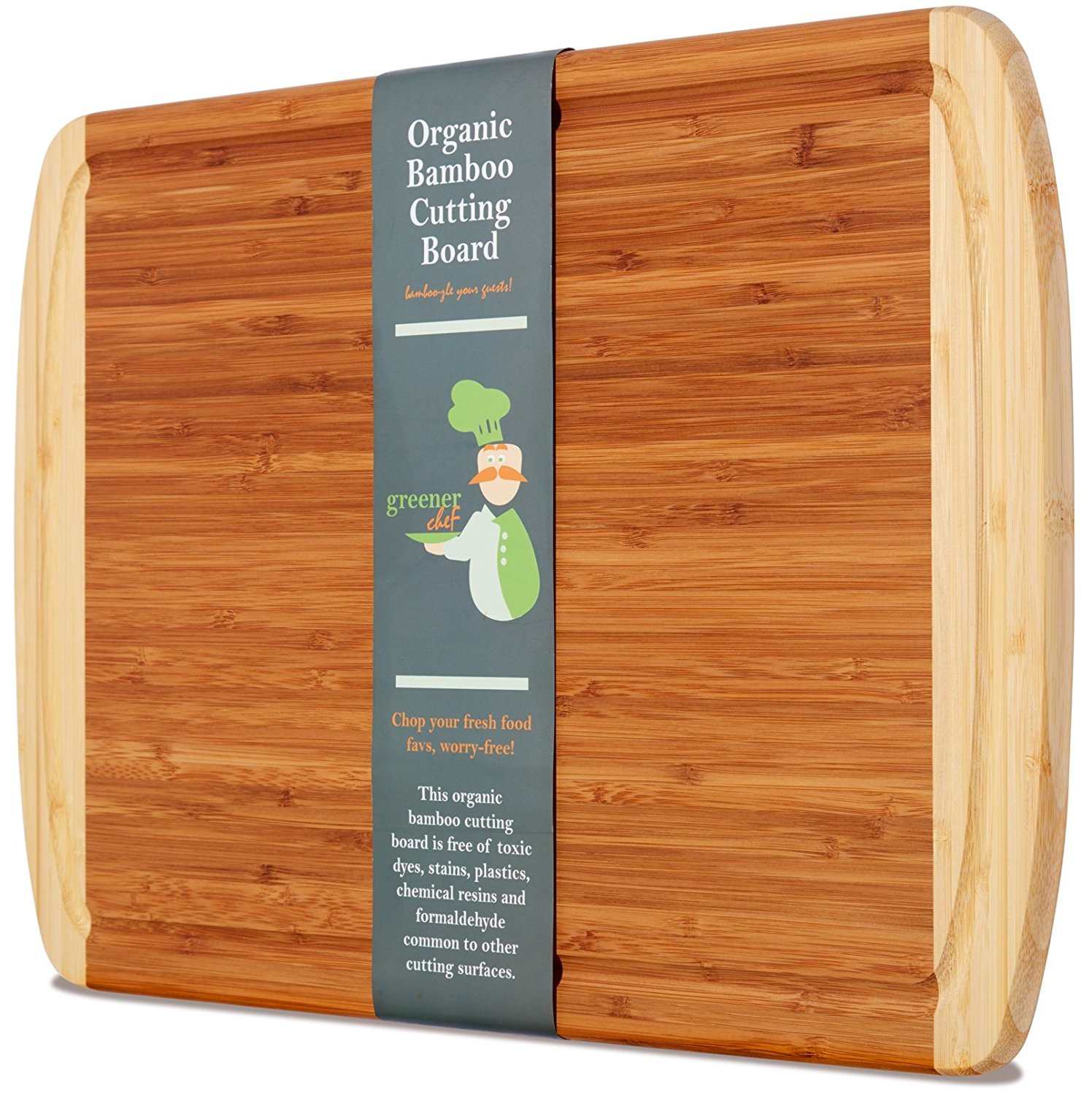 Greener Chef Extra Large Organic Bamboo Cutting Board with NEW CRACK-PREVENTION TECHNOLOGY & LIFETIME REPLACEMENT WARRANTY - Best Wood Cutting Boards for Kitchen - Juice Groove for Meat - FDA Approved